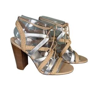 NWOT Charles by Charles David Tan Wicker Strappy Block High Heel Size 8M